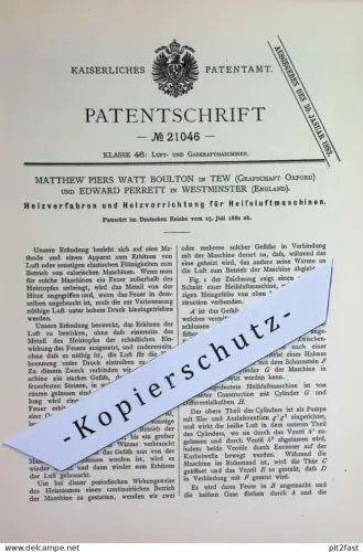 original Patent - Matthew Piers Watt Boulton , Tew , Oxford | Edward Perrett , Westminster England | 1882 | Gasmaschine