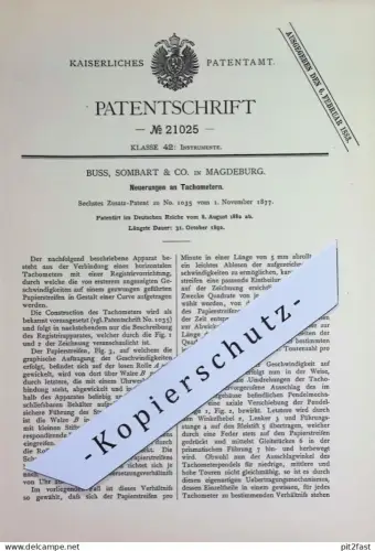 original Patent - Buss , Sombart & Co. , Magdeburg | 1882 | Tachometer | Geschwindigkeitsmesser | Uhrwerk , Automobil