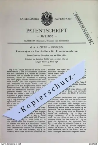 original Patent - G. A. A. Culin , Hamburg | 1882 | Spurhalter für Eisenbahngleise | Eisenbahn- Gleis | Gleise | Bahn !