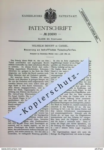 original Patent - Wilhelm Imhoff , Cassel / Kassel | 1882 | Tabakspfeifen | Tabakpfeife , Tabak - Pfeife | Rauchen !!