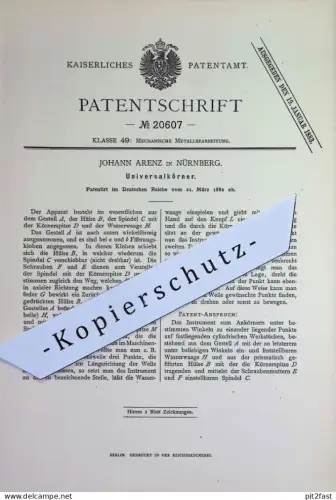 original Patent - Johann Arenz , Nürnberg | 1882 | Universalkörner| Universal - Körner | Metall , Dorn | Fräsen , Blech