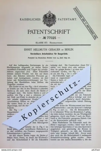 original Patent - Ernst Hellmuth Gebauer , Berlin | 1893 | Arbeitsbühne für Baugerüste | Gerüstbau Hebebühne , Fahrstuhl