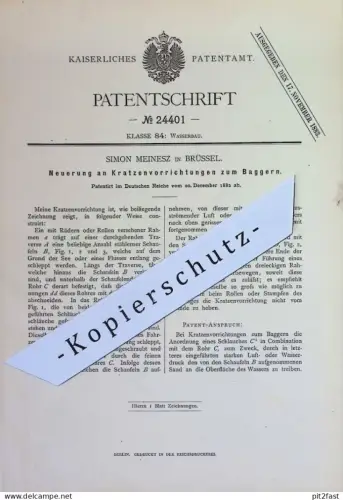 original Patent - Simon Meinesz , Brüssel , Belgien | 1882 | Kratzenvorrichtung zum Baggern | Baggern , Wasserbau