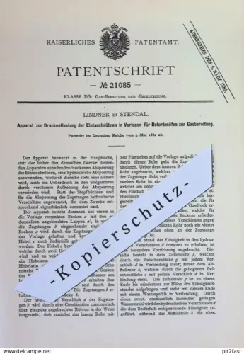 original Patent - Lindner , Stendal | 1882 | Druckentlastung der Röhren in Retortenofen zur Gasbereitung | Gas , Ofen