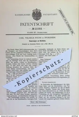 original Patent - Carl Wilhelm Fuchs , Pforzheim | 1882 | Rollläden | Rollladen | Jalousie , Rollo , Vorhang , Gardine !