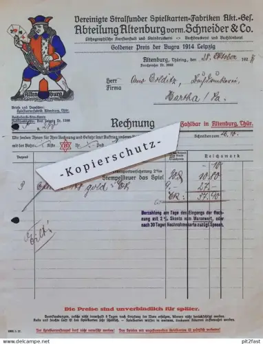 alte Rechnung , Spielkarten-Fabrik Stralsund i. Mecklenburg , 1927 , Kartenspiel , Altenburg  !!