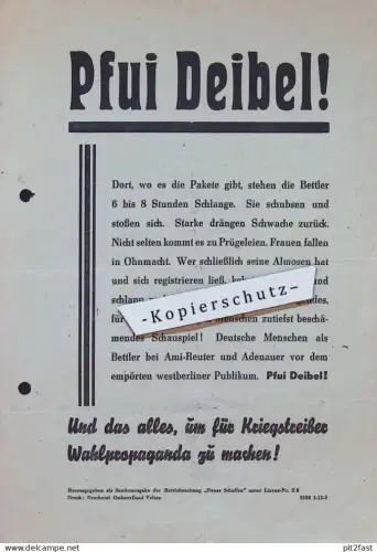 Propaganda-Blatt aus Mecklenburg , Pfui Deibel ,Kriegstreiber , Adenauer Politik , Flugblatt !!