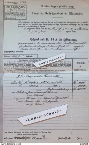 altes Dokument - Neubrandenburg i. Mecklenburg , 1890 , Wertpapier , ungarische Goldrente !!!