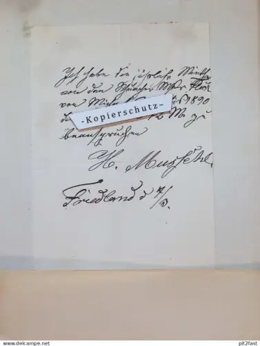 H. Mussehl - Friedland i. Mecklenburg , 1890 , alter Brief ! !