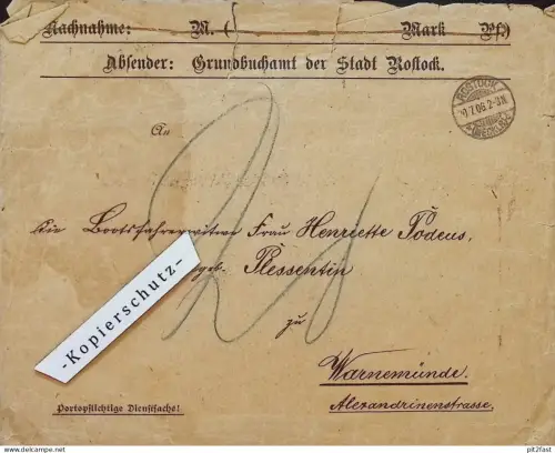 Henriette Podeus geb. Plessentin , 1906 , Rostock , Wismar i. Mecklenburg ,Grundbuchamt , großer alter Umschlag !!