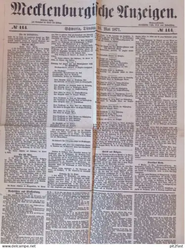 Mecklenburgische Anzeigen 1871 , zur Taufe des Herzog von Mecklenburg , Schwerin