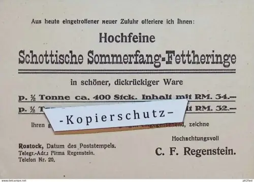 Reklame-Karte , Fettheringe von C.F. Regenstein in Rostock i. Mecklenburg , ca. 1930 !!