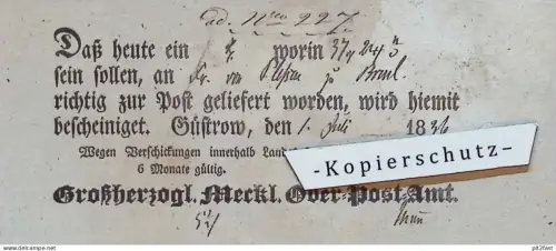 Post-Beleg Güstrow , 1836  an Fr. von Plessen in Brüel , Adel , Ober-Post-Amt Mecklenburg !!