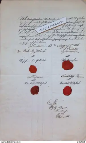 Taxe für Gebäude auf Gut Semlow b. Franzburg , 1856 , von Negendank , von Wuthenau , von Hertely ,  4 Siegel !!