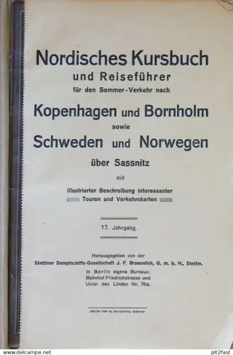 nordisches Kursbuch und Reiseführer , 1914 , Sassnitz , Kopenhagen , Bornholm , Schweden und Norwegen , viel Reklame !!