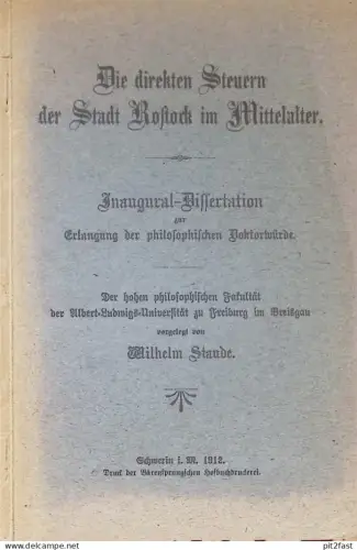 Steuern der Stadt Rostock im Mittelalter , 1912 , Schwerin , Finanzamt Mecklenburg