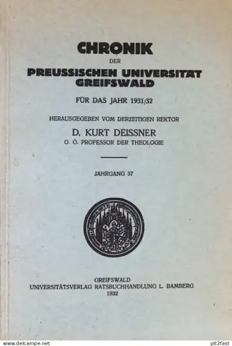 Chronik der Universität Greifswald , 1931/32 , Mecklenburg , Prof. Kurt Deissner !!