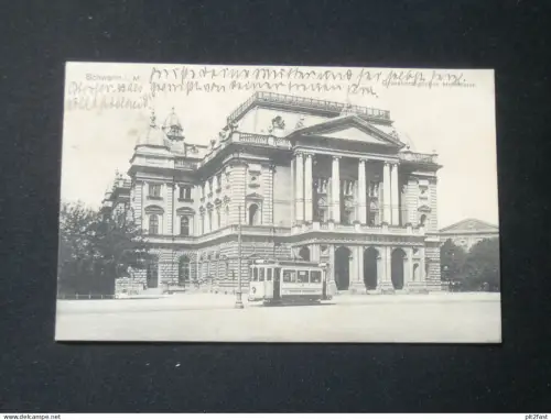 Hoftheater in Schwerin i. Mecklenburg , 1911, Strassenbahn , Ansichtskarte , CPA