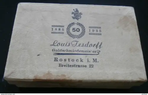 Goldschmiedemeister - Louis Tesdorff in Rostock , 1895 - 1935 , Jubiläums-Etui , Schachtel , Reklame !! ca. 90x65 mm