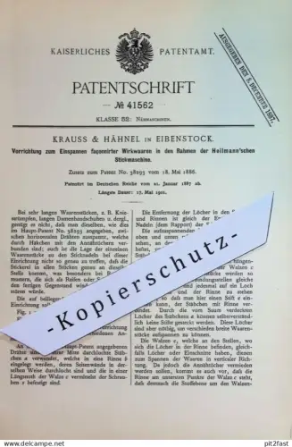 original Patent - Krauss & Hähnel , Eibenstock | 1887 | Wirkwaren im Rahmen der Stickmaschine von Heilmann | Sticken !!