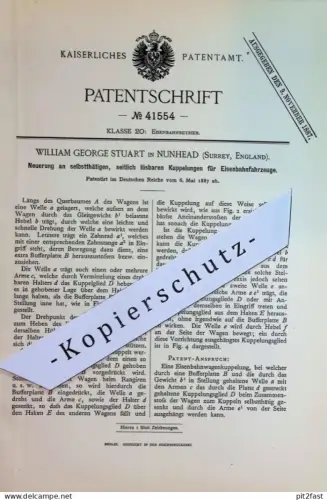 original Patent - William George Stuart , Nunhead , Surrey , England | 1887 | Kupplung für Eisenbahnen | Eisenbahn , Lok