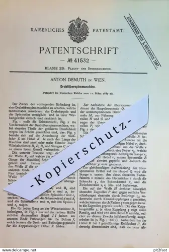 original Patent - Anton Demuth , Wien , Österreich | 1887 | Drahtüberspinnmaschine | Draht - Spinnmaschine | Weberei