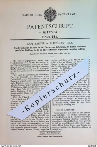 original Patent - Karl Radtke , Altendorf Rhld | 1901 | Fensterfeststeller | Fenster Feststellvorrichtung | Fensterbauer