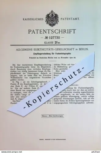 original Patent - Allgemeine Elektrizitäts-Gesellschaft Berlin | 1900 | Empfängerschaltung für Telegraphie | Telegraph