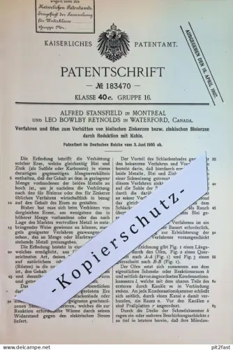 original Patent - Alfred Stansfield , Montreal | Leo Bowlby Reynolds , Waterford Canada | 1905 | Erz , Erze | Ofen Hütte
