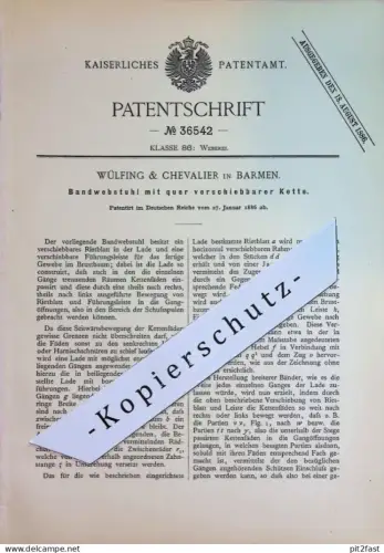 original Patent - Wülfing & Chevalier , Barmen | 1886 | Bandwebstuhl | Webstuhl , Weberei , Weben , Webstühle , Weber !