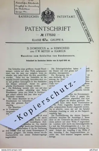 original Patent - D. Dominicus , Remscheid | 1905 | Maschine zum Schleifen der Rundmesser | Messer schärfen | Klingen