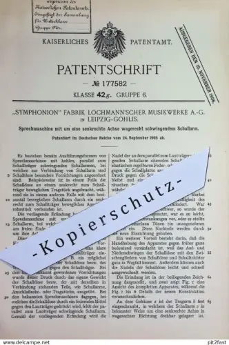 original Patent - Symphonion Fabrik Lochmann 'scher Musikwerke AG , Leipzig / Gohlis | 1905 | Sprechmaschine | Musik