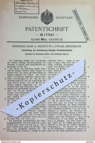 original Patent - Heinrich Hain , Neuhütte Strasz.-Ebersbach | 1905 | Granulierung flüssiger Hochofenschlacke | Hochofen