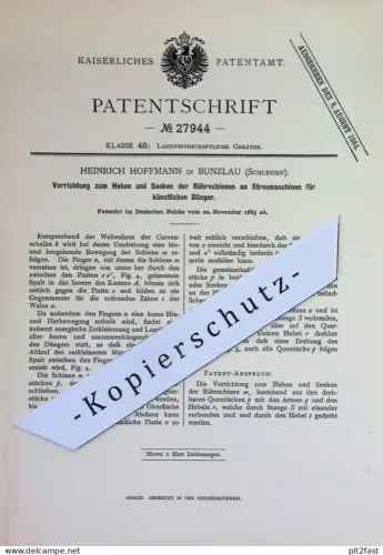 original Patent - Heinrich Hoffmann , Bunzlau , Schlesien | 1883 | Rührschienen an Streumaschinen für künstlichen Dünger