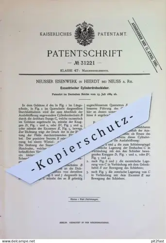 original Patent - Neusser Eisenwerk , Heerdt / Neuss a. Rh. | 1884 | Excentrischer Zylinderdrehschieber | Zylinder