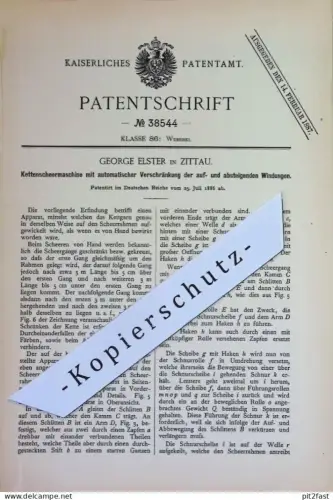 original Patent - George Elster , Zittau | 1886 | Kettenschermaschine | Schermaschine | Weben , Weberei , Webstuhl !!