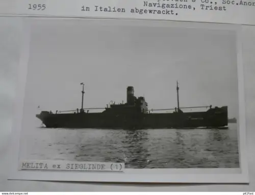 Foto mit Schiff "Melita" , Reederei Stettin , Archivblatt - technische Daten und Historie , Schiffbau , Pommern !!