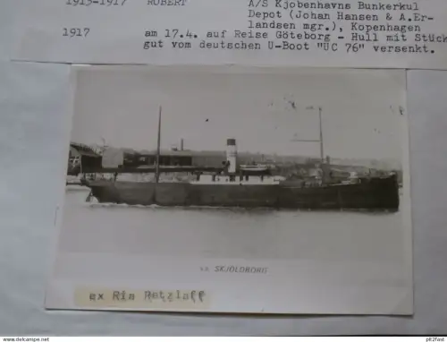 Foto mit Schiff "Ria Retzlaff" Reederei Stettin , Archivblatt - technische Daten und Historie , Schiffbau , Pommern !!