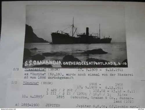 Foto mit Schiff "Dorita" Reederei Stettin , Archivblatt - technische Daten und Historie , Schiffbau , Pommern !!