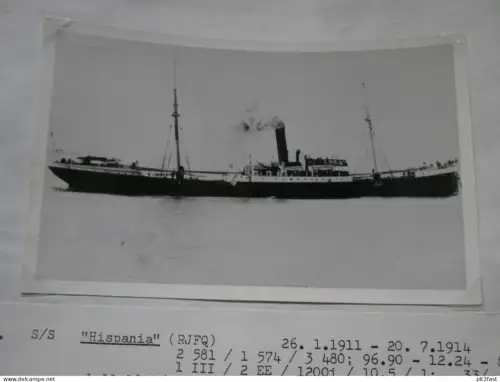 Foto mit Schiff "Hispania" Reederei Stettin , Archivblatt - technische Daten und Historie , Schiffbau , Pommern !!