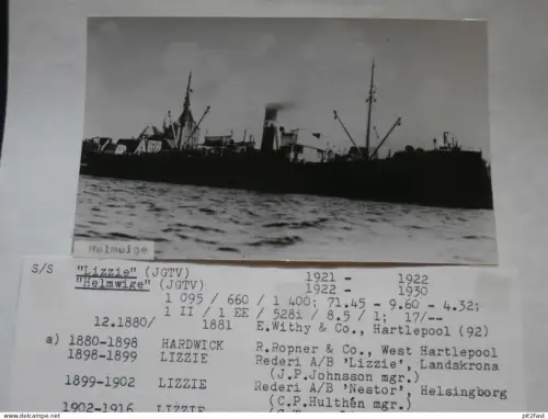 Foto mit Schiff "Helmwige" Reederei Stettin , Archivblatt - technische Daten und Historie , Schiffbau , Pommern !!