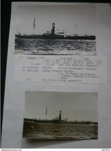 Foto mit Schiff "Hagen" Reederei Stettin , Archivblatt - technische Daten und Historie , Schiffbau , Pommern !!