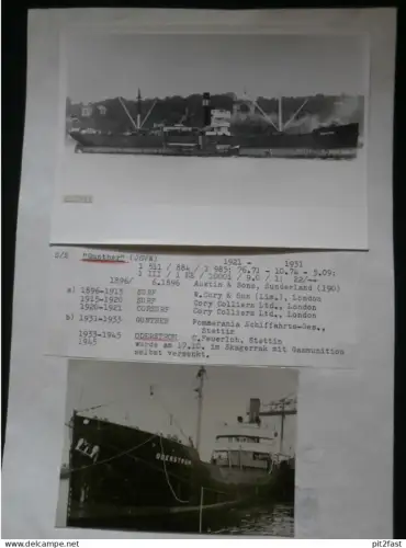 Foto mit Schiff "Gunther" Reederei Stettin , Archivblatt - technische Daten und Historie , Schiffbau , Pommern !!