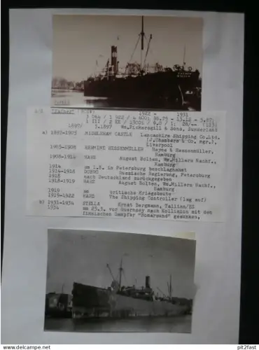 Foto mit Schiff "Fafner", Reederei Stettin , Archivblatt - technische Daten und Historie , Schiffbau , Pommern !!
