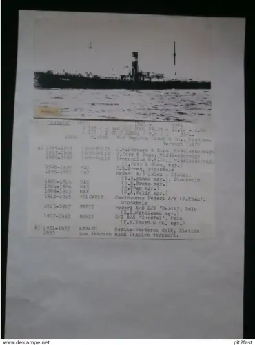 Foto mit Schiff "Asgard", Reederei Stettin , Archivblatt - technische Daten und Historie , Schiffbau , Pommern !!
