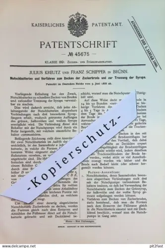 original Patent - Julius Kreutz , Franz Schipper , Brünn | 1888 | Nutschbatterie | Zucker Sirup , Stärke , Zuckerfabrik