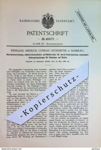 original Patent - Reinhard Heinrich Conrad Ostermeyer , Hamburg | 1888 | Ausrückvorrichtung | Treibriemen Räder Maschine