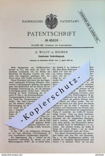 original Patent - D. Wulff , Bremen | 1888 | Elektrischer Kontrolltelegraph | Telegraph | Schiff , Schiffe , Schiffbau !