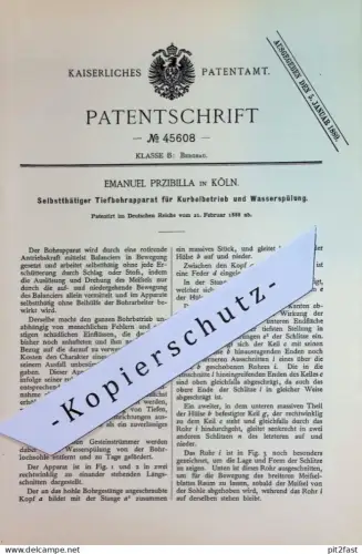 original Patent - Emanuel Przibilla , Köln / Rhein | 1888 | Tiefbohrapparat | Bohrapparat , Bergbau , Bohrer , Bohren