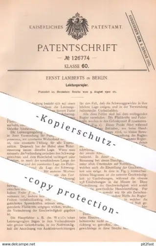 original Patent - Ernst Lamberts , Berlin | 1900 | Leistungsregler | Regulator | Kompressor | Pumpe , Motor